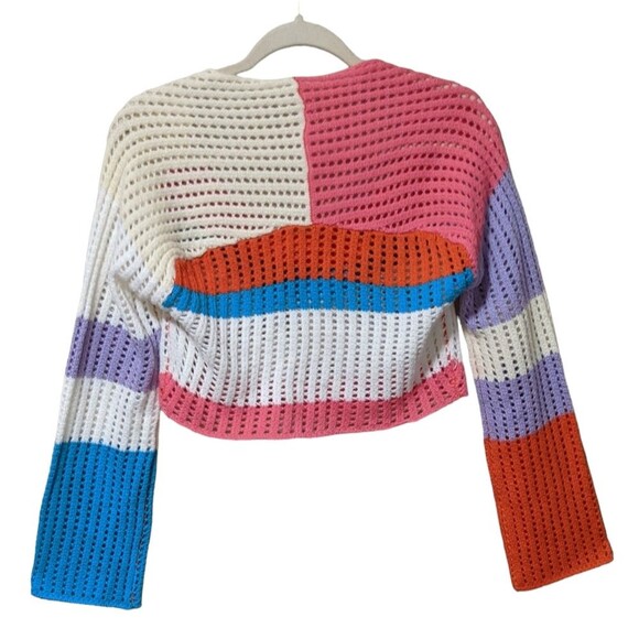 Unbranded women's long sleeve Color Block Hollow Out Knitted Cropped Sweater S - Picture 2 of 7